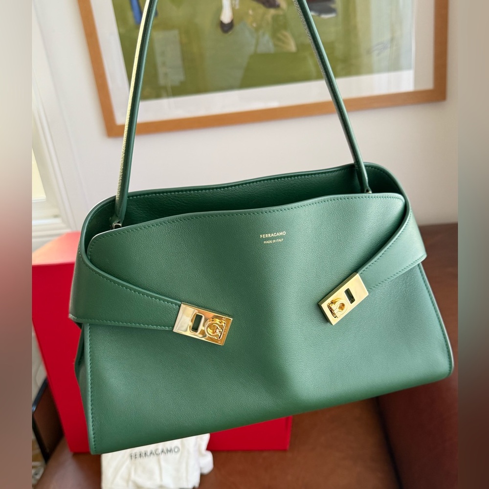 Ferragamo Forest Green Soft Hug Leather Top-Handle Bag - Picture 2 of 16